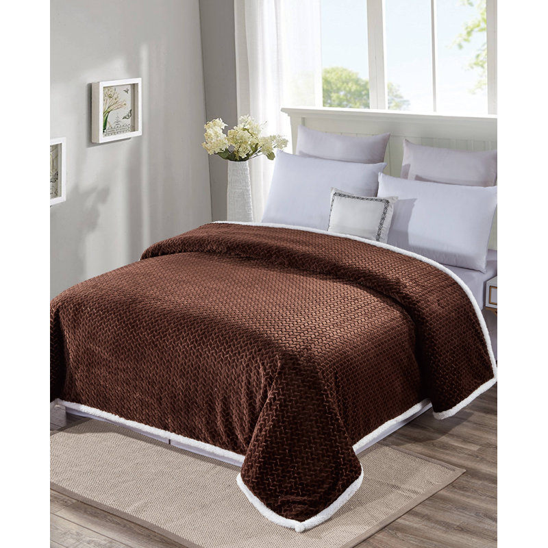  Couverture en sherpa réversible tressé Lushelegance, Chocolat, Grand