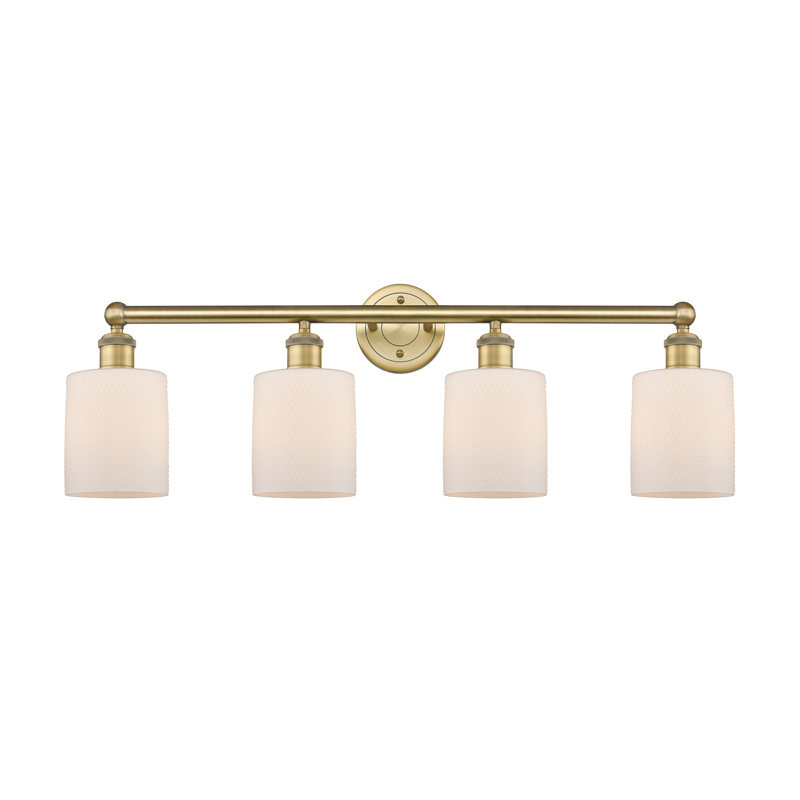 Éclairage pour meuble-lavabo 4 lumières 32 pouces Karon, Blanc mat, Laiton brossé