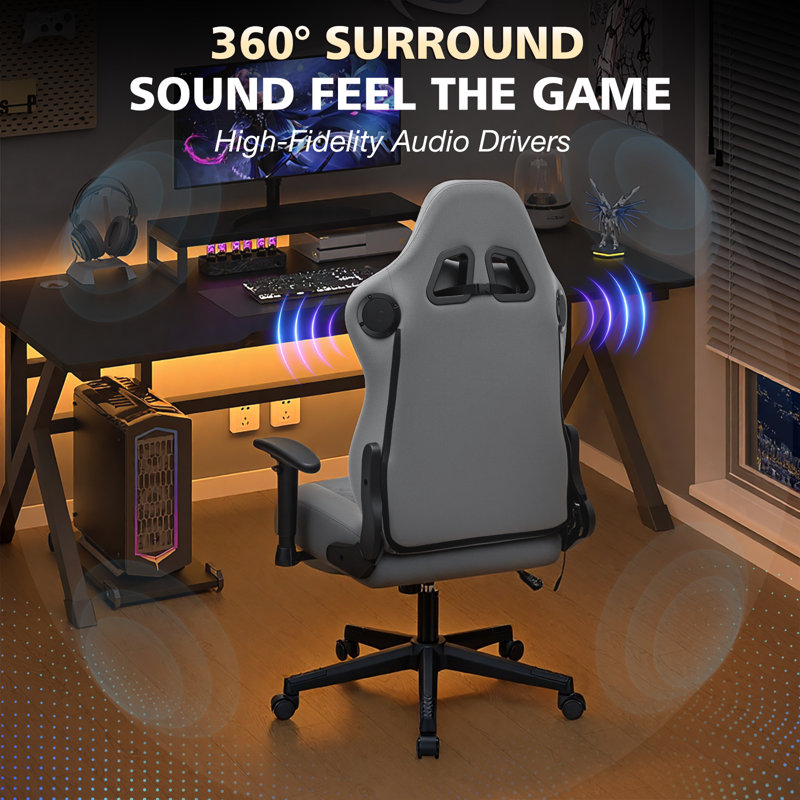 Gaming Chair With Speakers, Ergonomic Computer Chair With 2D Armrests And Footrest Massage Lumbar Support, High Back Comfortable Gamer Chair For Adults 350Lbs Suede Fabric For Office Game