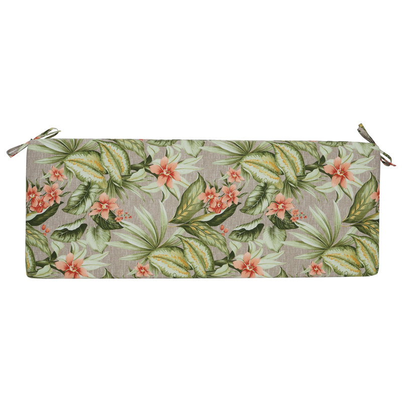Outdoor Bench Cushion, 51" W x 19" D, Tan/Pink/Tahiti Sunrise Floral
