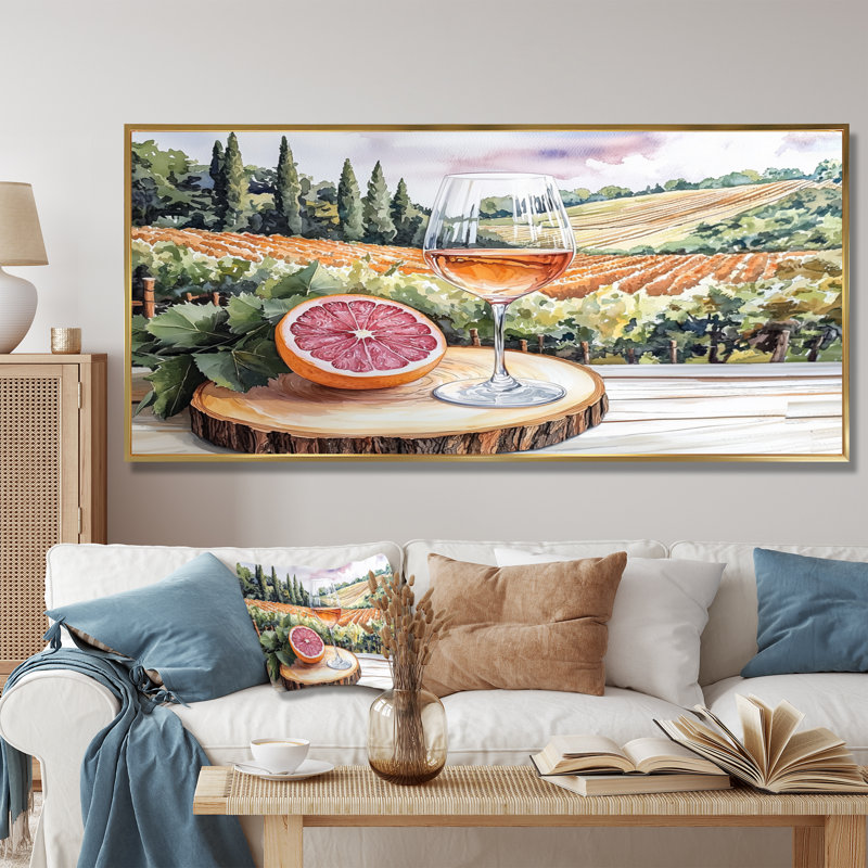 Birtie - Vineyard Wall Art, 28" H x 60" W, Floater Framed Print, Gold