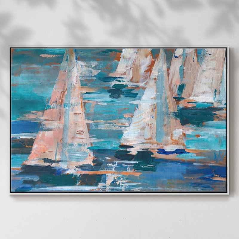 Pop Regatta I " Pop Regatta I " Painting Print, No Mat, White Framed Canvas, 27" H x 41" W x 2" D