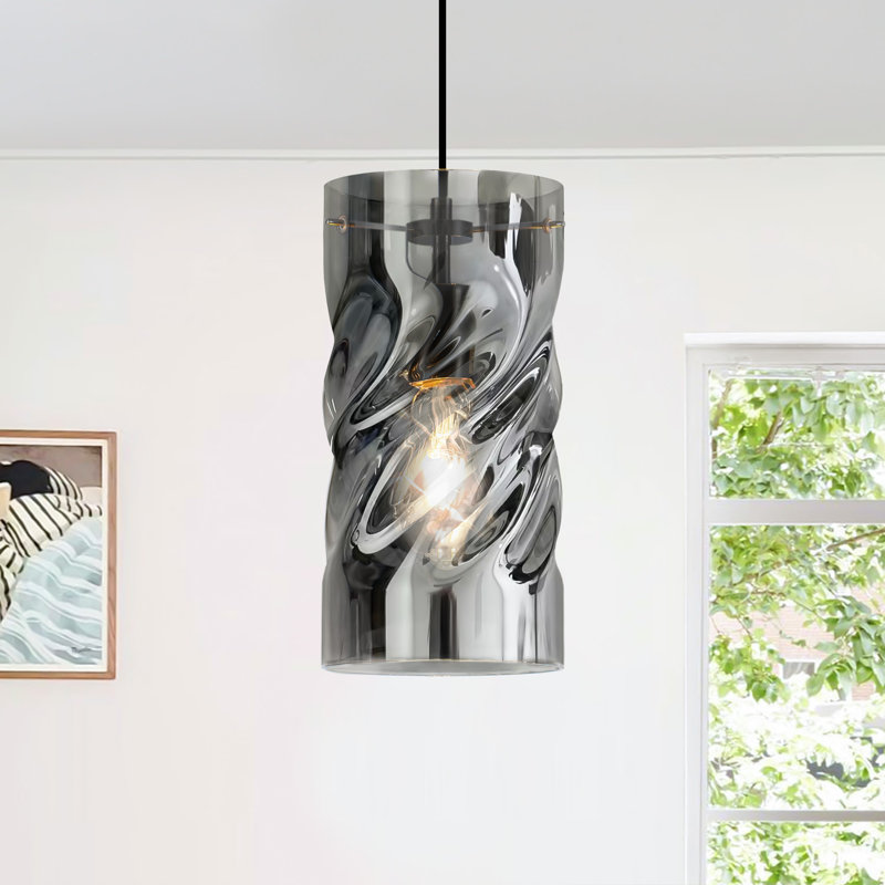 1-Light Modern Glass Pendant Light, 8.66"W Gray, Gray