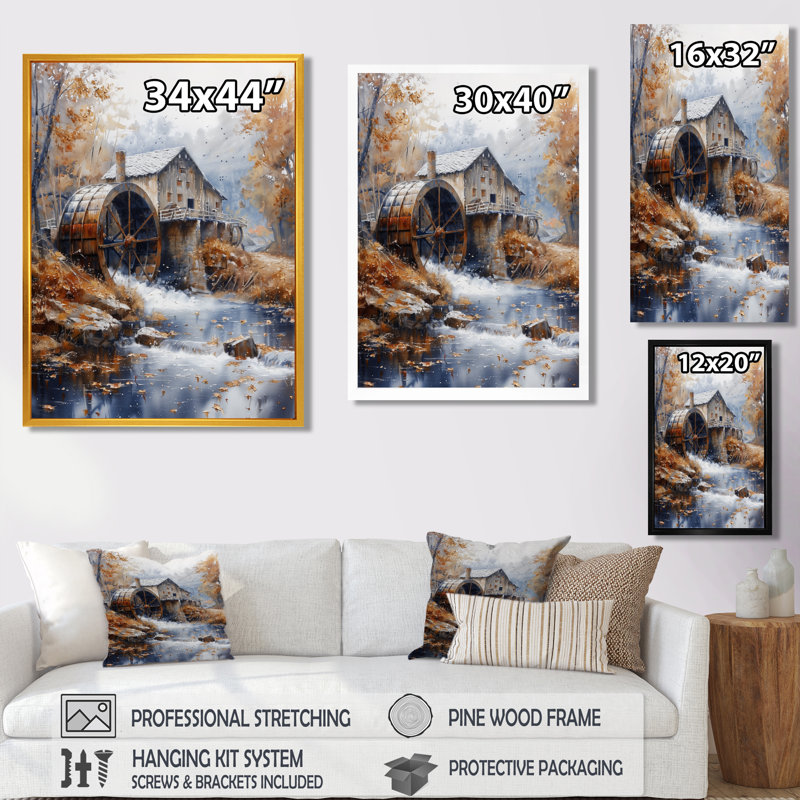Meublé gris orange avec moulin à eau Wonder Mill II - Mills, Cadre flottant noir, H 30 po x l 40 po