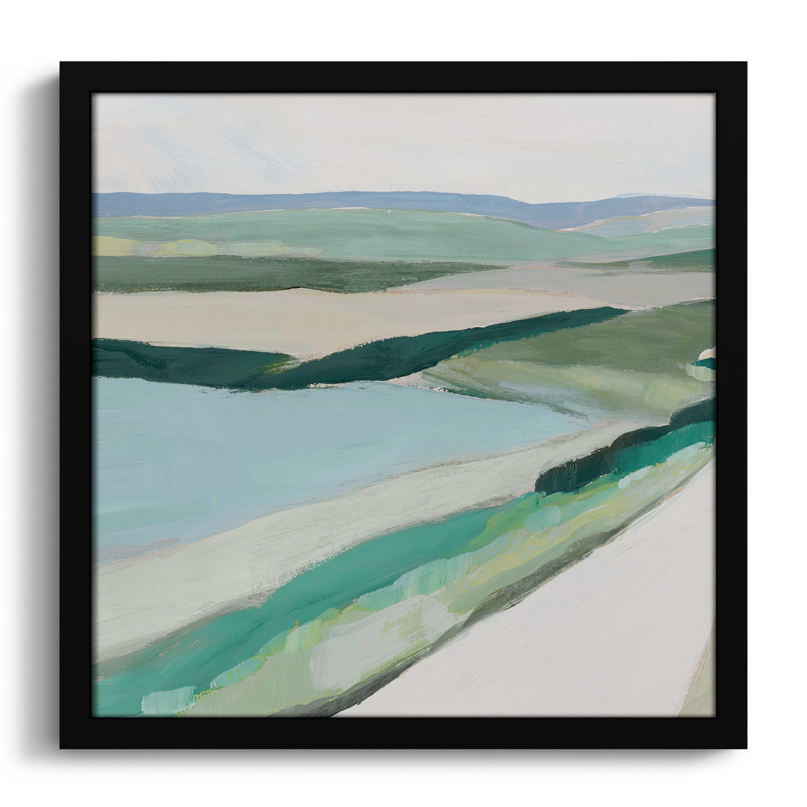 Fields Of Green I by - Single Picture Frame Print, Satin Black Framed, 17" H x 17" W x 1.25" D