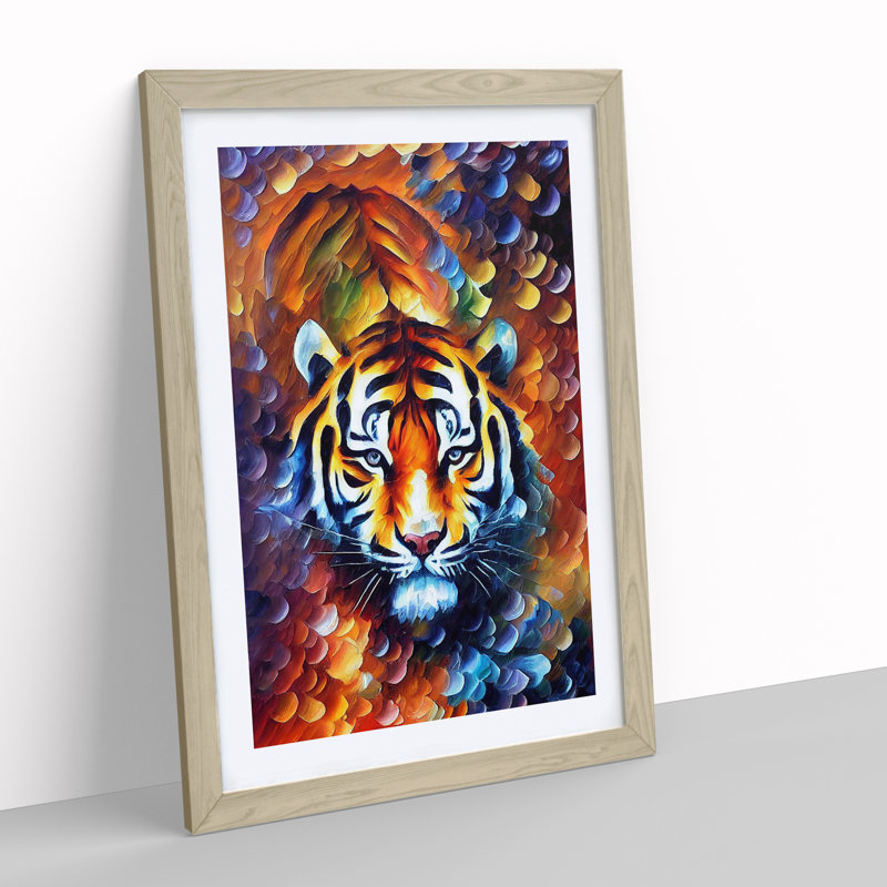 Tiger Portrait No.2 - Single Picture Frame Painting, 64cm H x 46cm W x 2cm D, Oak Framed