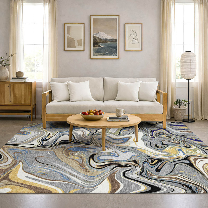 Premium Machine Washable Mayfield AMF2395 Abstract Rug, Gray, 10' x 14'