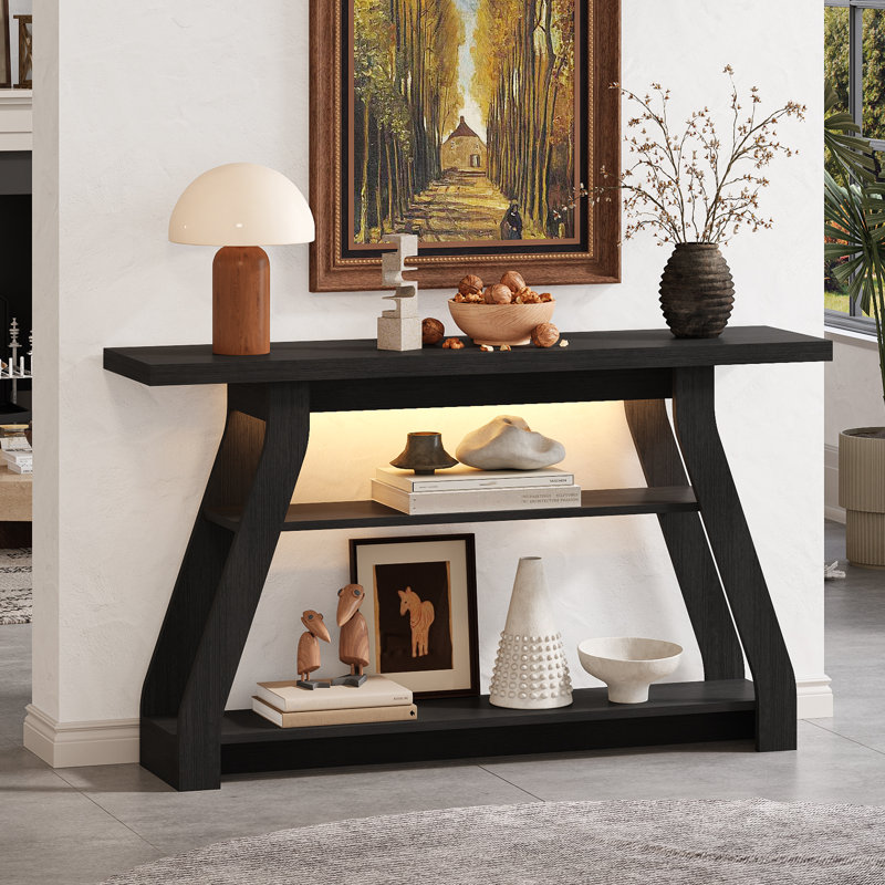 Console 55 po pour table de vestibule avec lumières à ruban, canapé 3 couches Tabel, Noir