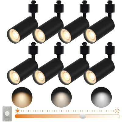 Bravsekai GU10 LED Track Lights, 10W 120V White 8-Pack Track Light Heads, Brightness Dimmable Ceiling Spotlight Fixture with Extra Dedicated Dimmer for Accent Lighting for Home, Store, Moblie Cart
