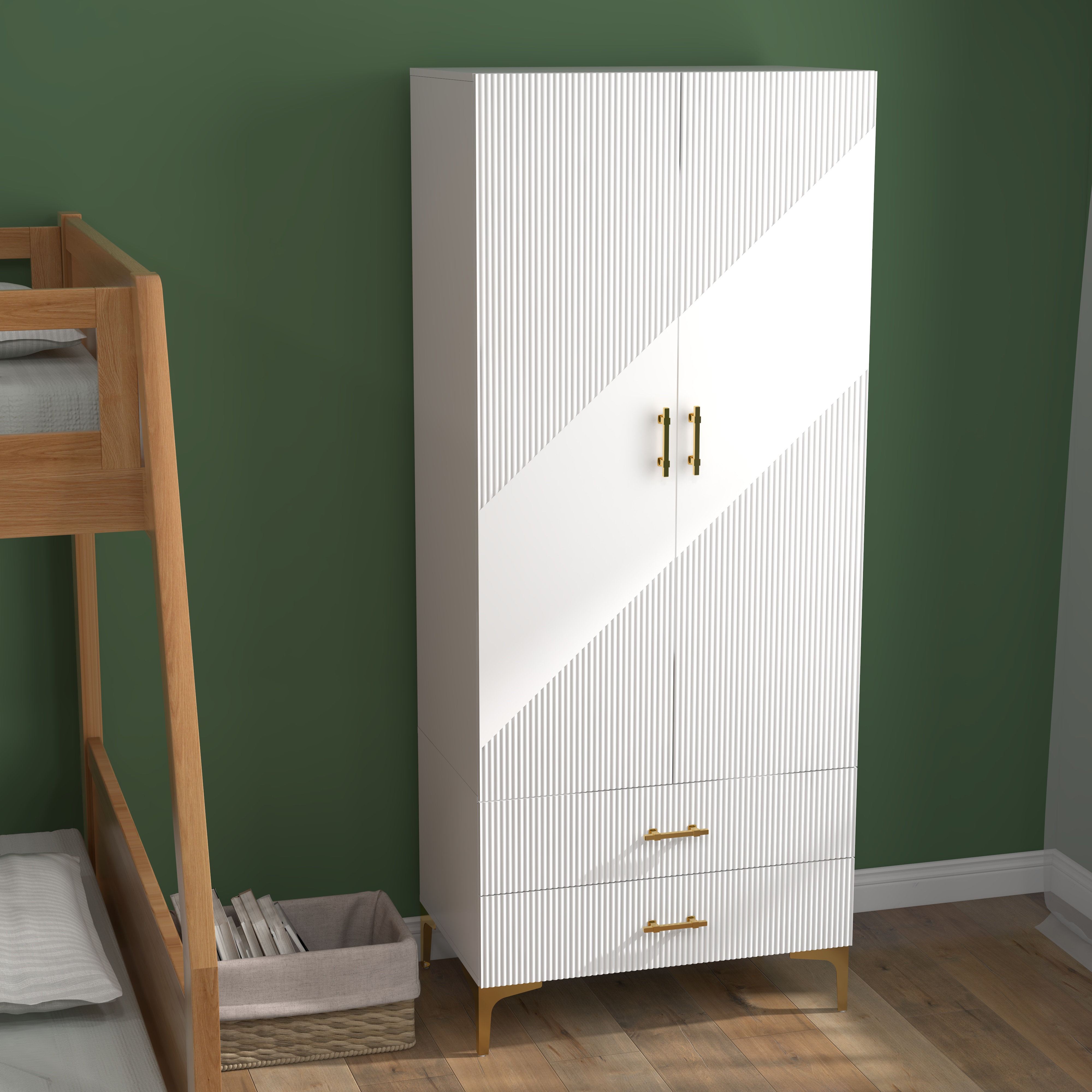 Mercer41 Rahmeir 2 Door 2 Drawers, White Armoires, Wardrobe