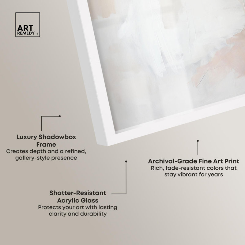 Ensemble de 2 décorations murales neutres «Neutral Harmony Beige Abstracts Shadowbox» par Art Remedy, cadre blanc, 25 x 21