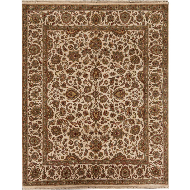 Tapis ivoire et ivoire noué à la main de haute qualité