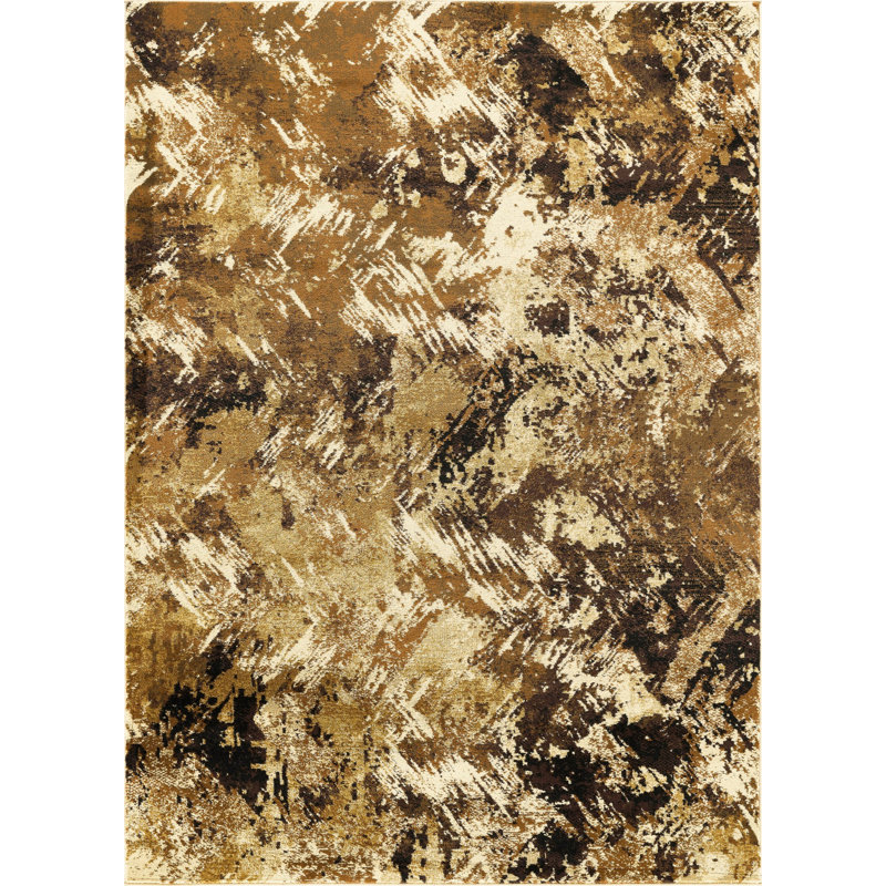 5'3" x 7'3" Abstract Camouflage Area Rug, Trendy Earthy Tones, Nature-Inspired for Modern Home & Cabin