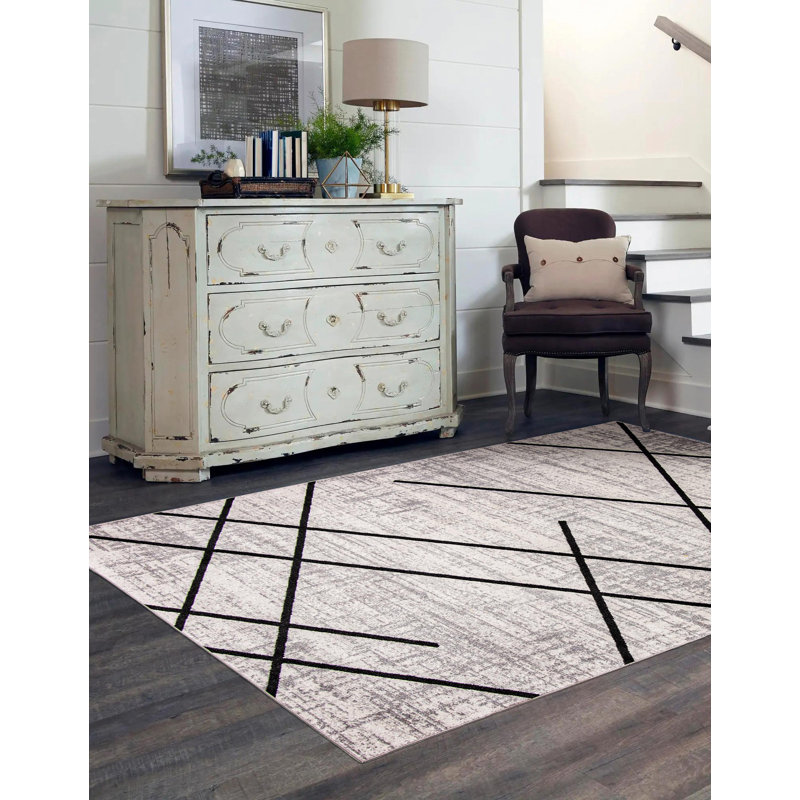 Tapis ivoire / noir Delphinia, Rectangle 3 pi x 5 pi