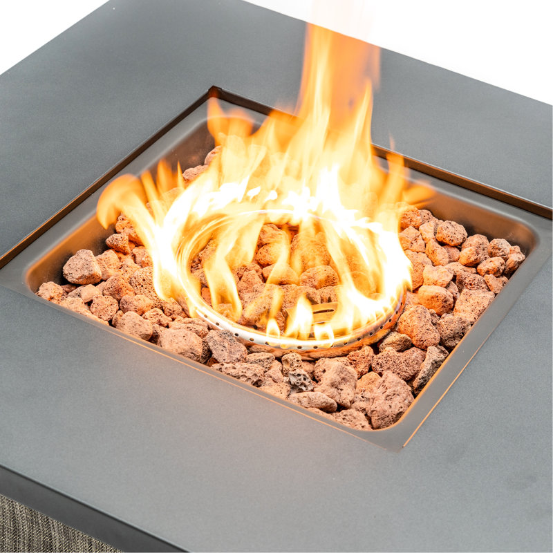 50000 28 - Inch Propane Fueled Fire Pit Table With Stainless Steel Burner, Lava Rocks, And Frame For Outdoor Patio Square Output, Construction, Weather , Courtyard Party