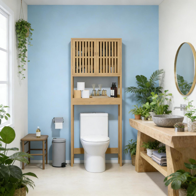 Rangement de salle de bain en bambou peu encombrant, armoire mince moderne au-dessus de la toilette