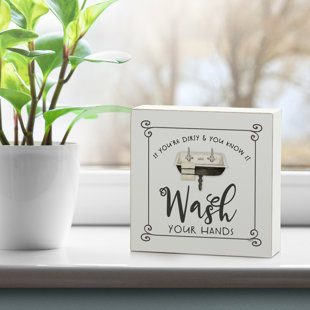 Wash Hands Wood Box Sign