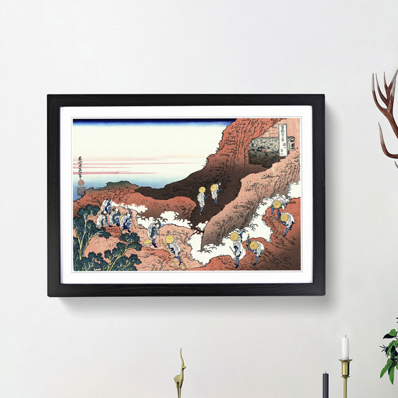 Climbing on Mt. Fuji by Katsushika Hokusai - Picture Frame Painting Print, 48cm H x 65cm W x 2cm D, Black Framed