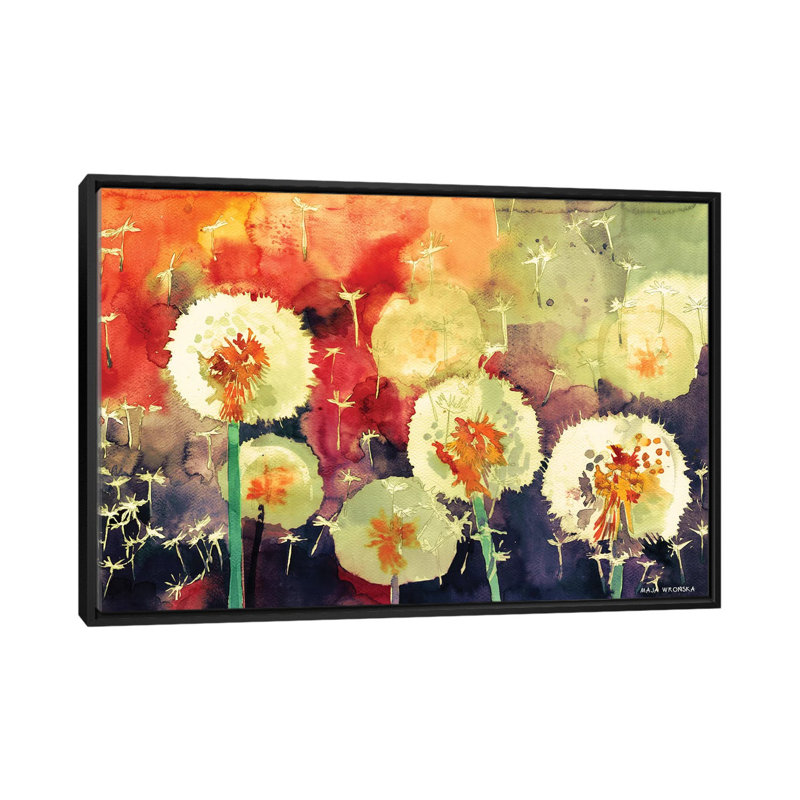 « pissenlits » par maja wronska, impression sur toile, H 18 po x l 26 po x P 1,5 po, Toile avec cadre flottant noir