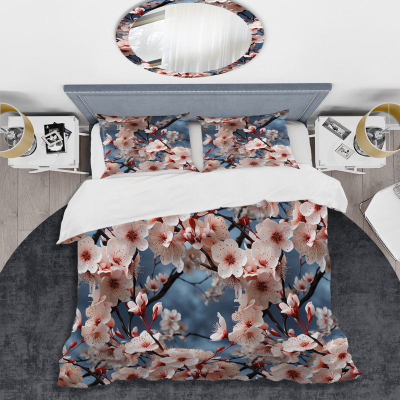 Mahailey Cherry Blossom Whispers - Ensemble de housse de couette oriental - Polyester microfibre