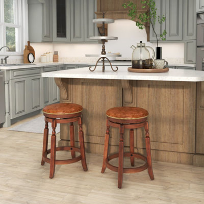 Swivel Bar Stool Set Of 2 With Upholstered Seat And Rubber Wood Frame -  Alcott HillÂ®, 883F28927A15457283C35F35C732BB27