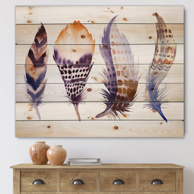 " Purple Boho Feathers " Painting Print