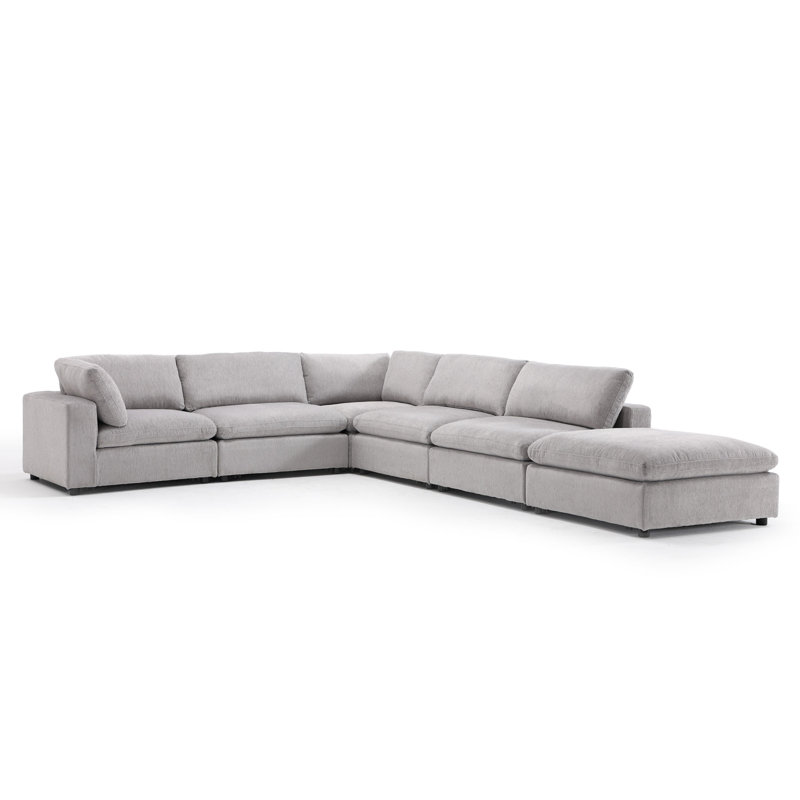 Ericah 115.8" W Chenille Upholstered Modular Sectional with Ottoman, Gray Chenille