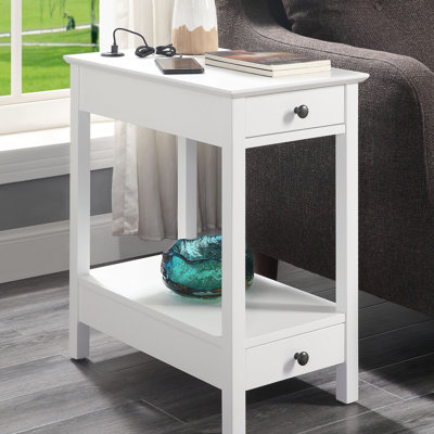 Table d'appoint intégrée blanche avec 2 tiroirs et espace pour quai de décoration de salon, décorations