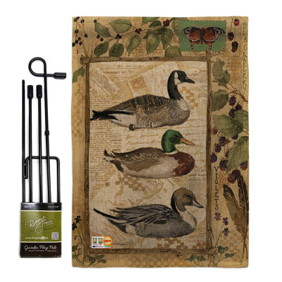 2 côtés en polyester de 2 côtés, canards et oies, en polyester 19 po. drapeau de jardin