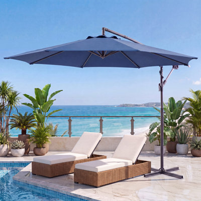 Parasol de patio décalé de 120 po, porte-à-faux en porte-à-faux avec abat-jour ventilé à 8 nervures pour abat-jour extérieur