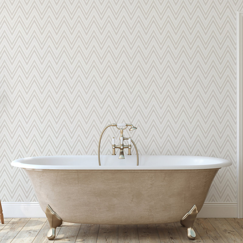 Geometric Deep Embossed Zigzag Pattern Chevron Wallpaper, Beige