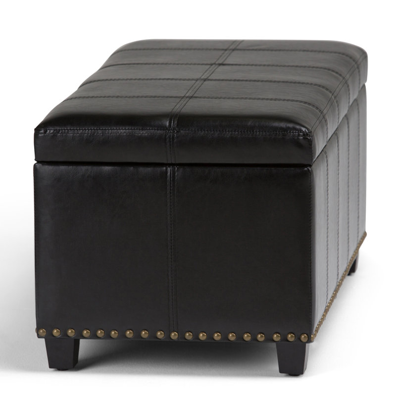 Amelia 33"W Upholstered Vegan Leather Transitional Rectangular Lift-Up Storage Ottoman Bench with High-Density Foam