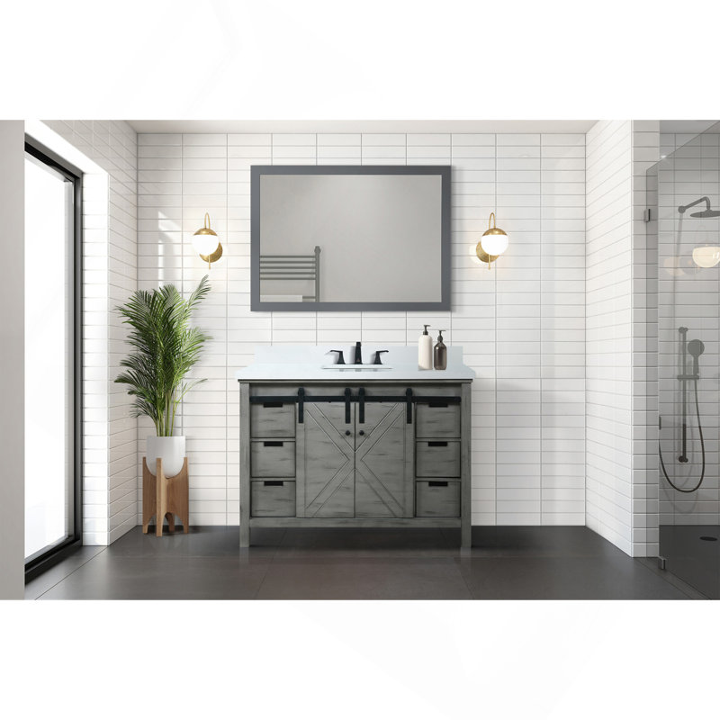 Meuble-lavabo gris cendre 48 po X P 22 po D, ensemble de comptoir et robinet en quartz blanc