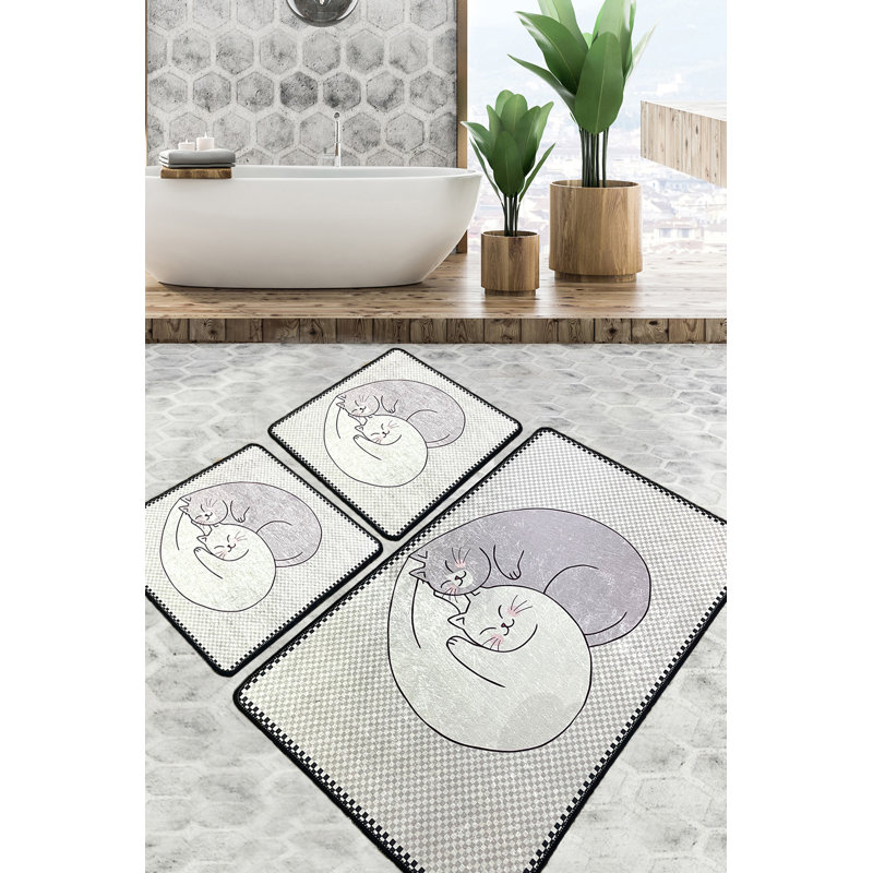 Ensemble de tapis de bain luxueux (3 pièces), en polyester doux, 19,7 po x 23,6 po (2 pièces) et 23,6 po x 39,4 po (1 pièce) | 100% antibactérien, dessous antidérapant, lavable en machine à 86 ° F | Idéal pour les salles de bain élégantes, peluche 700 g / m²