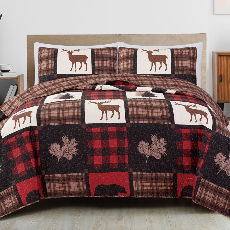 Rustic Red and Black Full Quilt Set with Shams