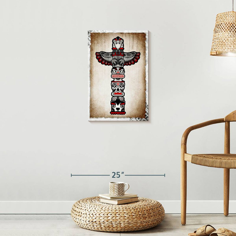 Totem amérindien sur toile, H 24 po x l 16 po x P 1,25 po