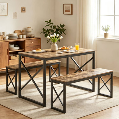 Ensemble de table de salle à manger 3 pièces 55 pouces avec bancs Aithan, ensemble de table de cuisine rustique pour petits espaces, ensemble de salle à manger de style campagne moderne avec banc pour cuisine et salle à manger