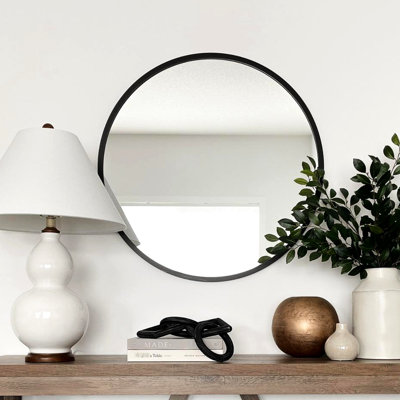 Miroir de salle de bain rond en métal de 20 pouces - verre, cadre en alliage d'aluminium robuste, garantie incassable, installation sans verre de tracas, bordure anti-rouille, commodément