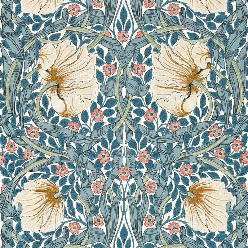 3' L x 2' W Wallpaper Roll, Woad/Coral
