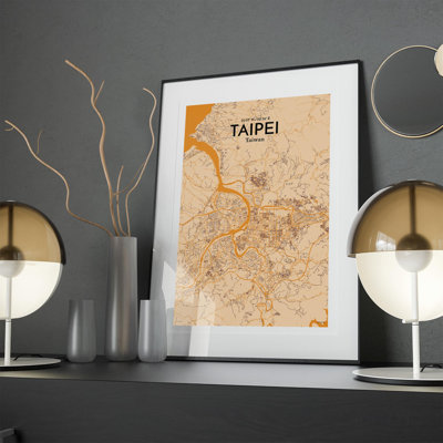 Taipei City Map In Vintage - No Frame Print
