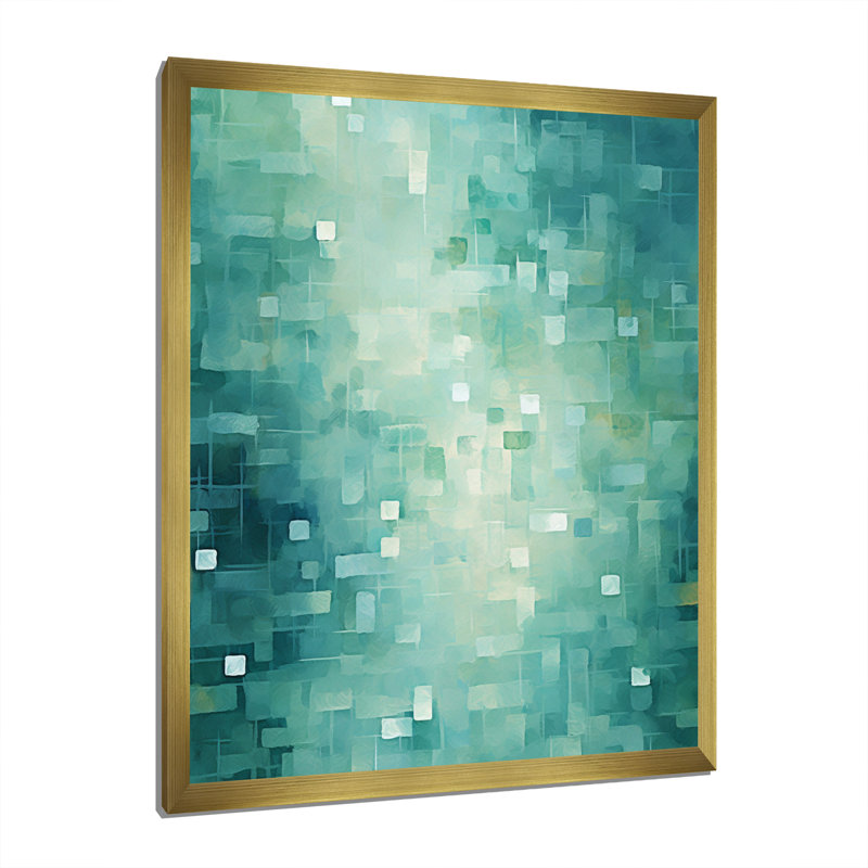 «California Sunshine Abstract Cubist Turquoise», peinture murale abstraite, salon, H 32 po x l 16 po x P 1 po