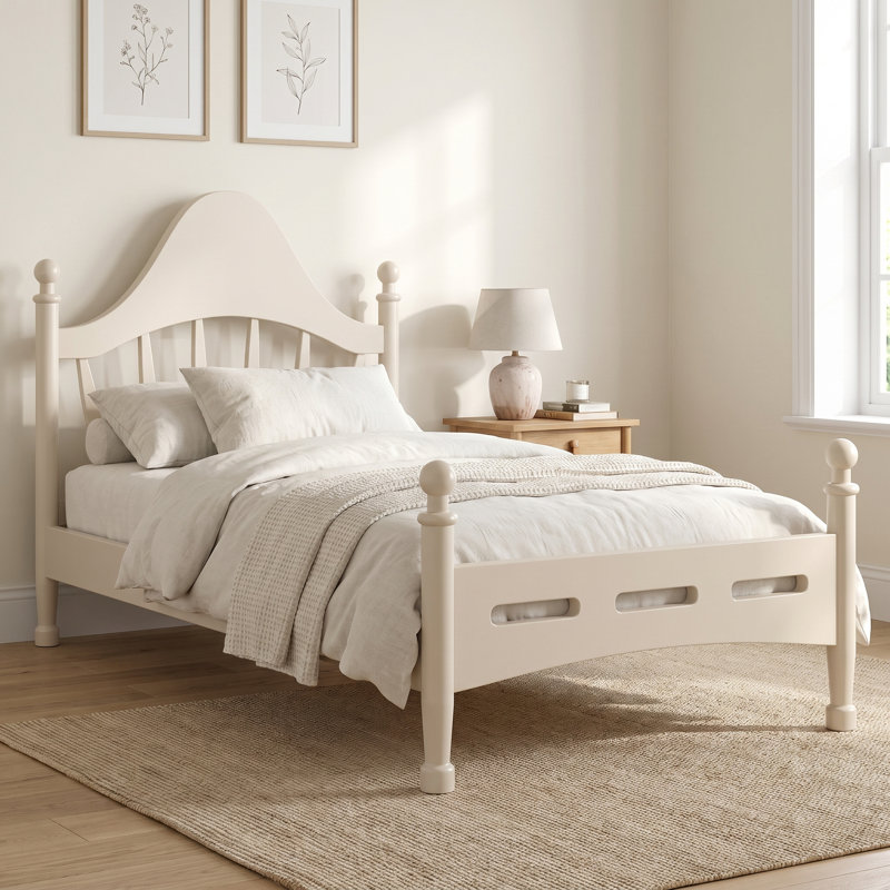 Lit à baldaquin en bois avec tête de lit et pied de lit, Lit simple, Beige