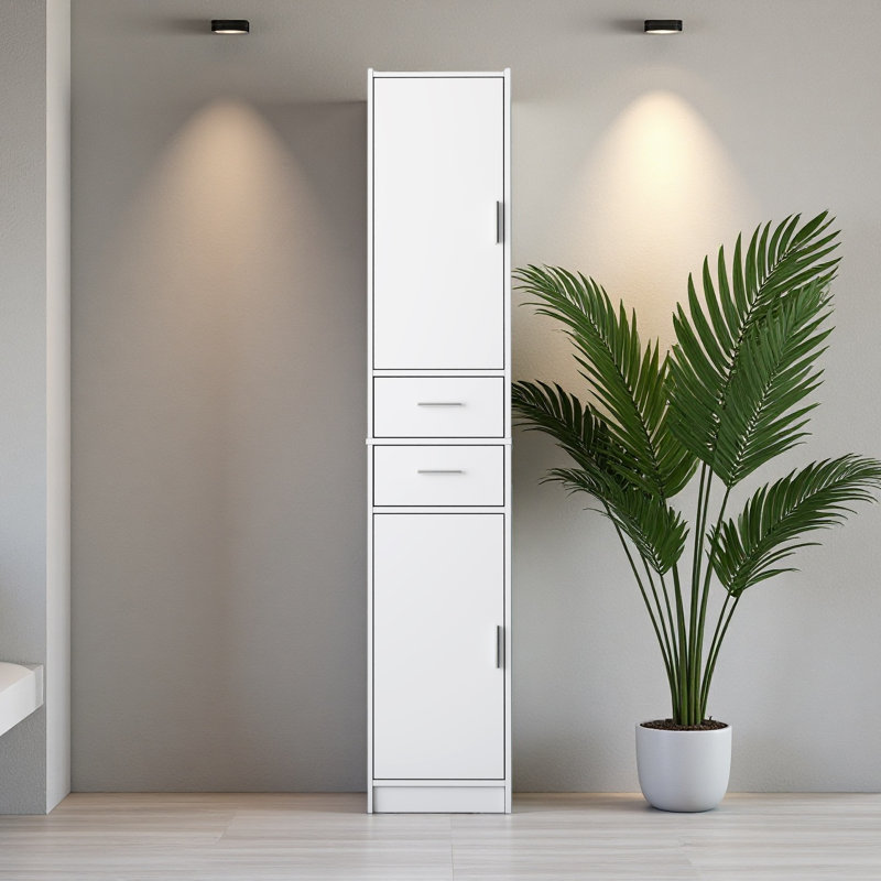 Armoire de rangement pour salle de bain de 70,87 po de hauteur avec 2 portes et 2 tiroirs, unité de rangement étroite, tablettes réglables, armoire de plancher pour salle de bain, salon