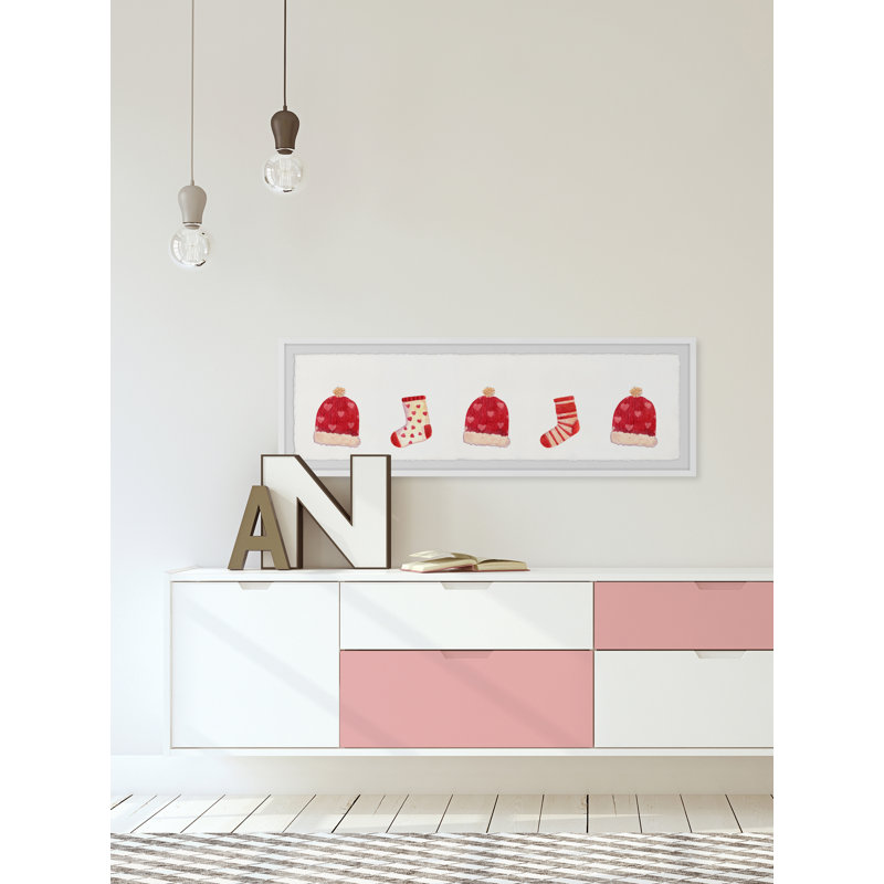 Santa Hat And Christmas Socks - Single Picture Frame Panoramic Painting, 25cm H x 76cm W x 3.81cm D