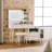 Bedroom Makeup Desk In White With 3 - Color Lighting Modes, Retractable Side Cabinet, Drawer Dividers, And Built Charging Table Adjustable Mirror, Interchangeable Compartments, Power Outlet-161468244
