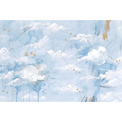 Abstrait abstrait Cloudscape aquarelle ciel or oiseaux amovible