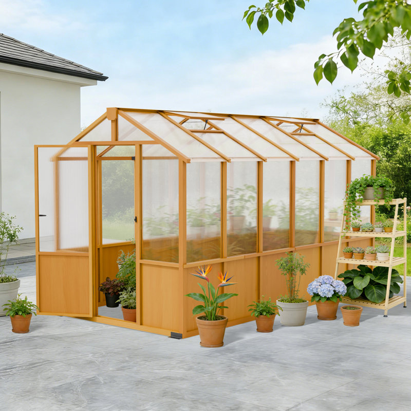 6x12 FT Wooden Greenhouse, Outdoor Walk-in Green House, 74.8" W x 144" D