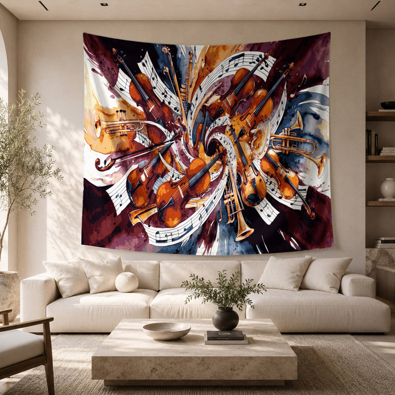 Music Musical Instruments Wall Tapestry, 26 po x 36 po