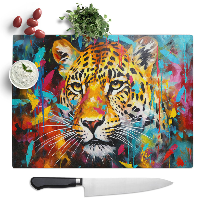 Leopard Abstract  Glass Chopping Board