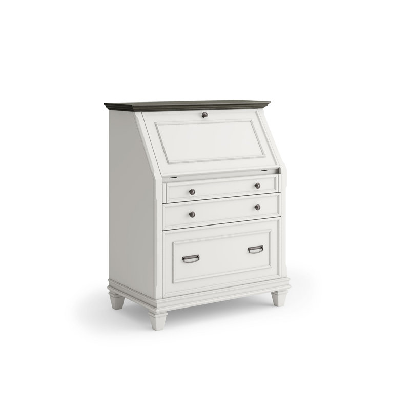 Hartford Wood Drop-Lid Secretary Desk - Antique White, Black/White